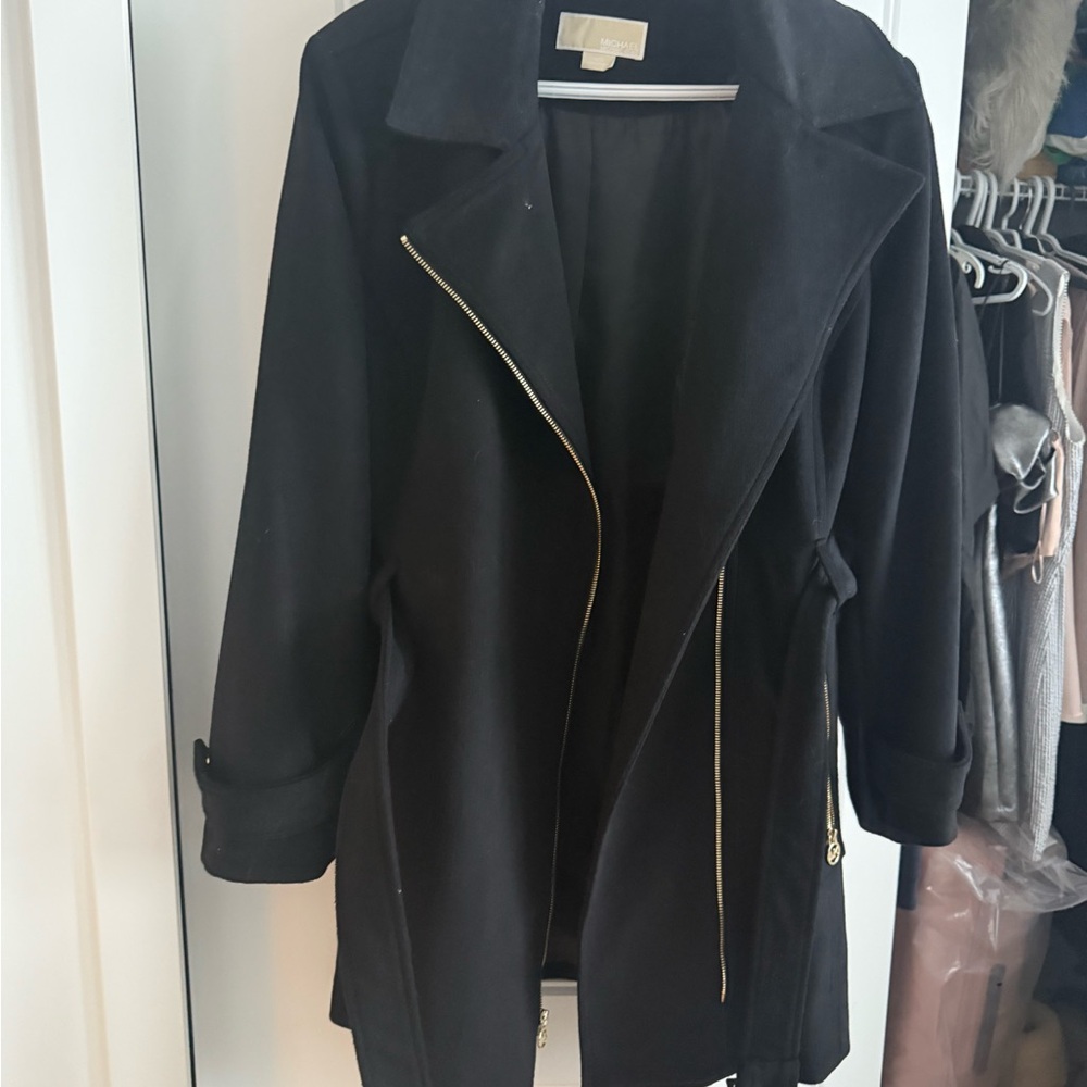 Michael Kors Black Trench Coat with Gold Accents